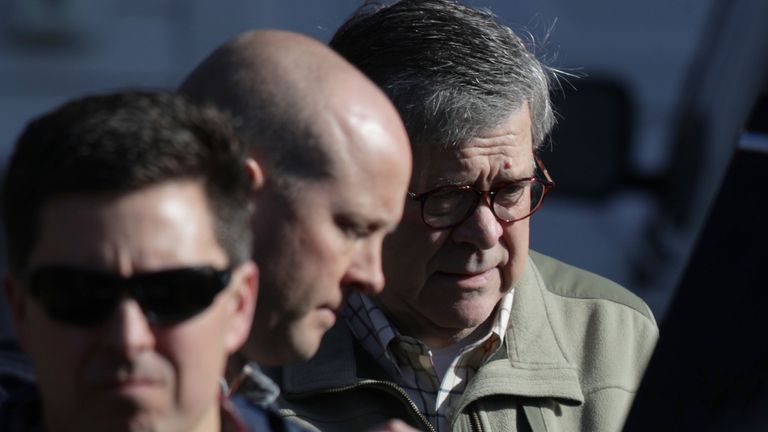 U.S. Attorney General William Barr (R) leaves his house March 24, 2019 in McLean, Virginia. Barr continues to review special counsel Robert Mueller&#39;s report on alleged Russian meddling in the 2016 presidential election