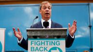 Nigel Farage speaks at the launch of the newly created &#39;Brexit Party&#39; campaign for the European elections