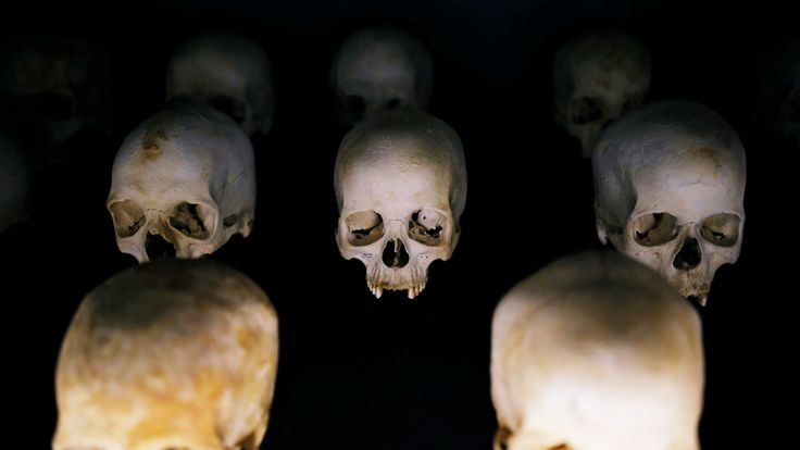 Sculls of victims of the Rwandan genocide are seen as part of a display at the Genocide Memorial in Gisozi