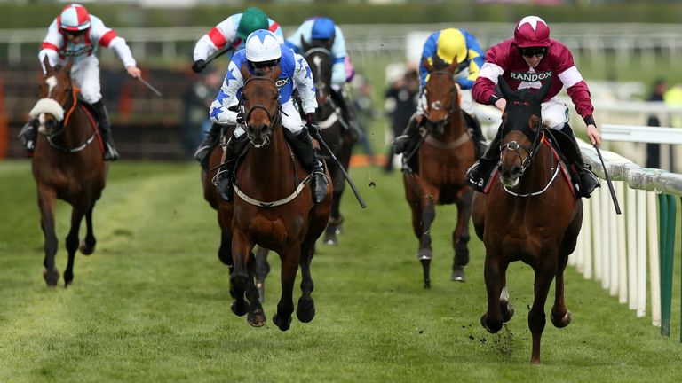 Felix Desjy ridden by Jack Kennedy wins the Betway Top Novices&#39; Hurdle during Ladies Day of the 2019 Randox Health Grand National Festival at Aintree Racecourse. PRESS ASSOCIATION Photo. Picture date: Friday April 5, 2019. See PA story RACING Aintree. Photo credit should read: Paul Harding/PA Wire. RESTRICTIONS: Editorial Use only, commercial use is subject to prior permission from The Jockey Club/Aintree Racecourse.