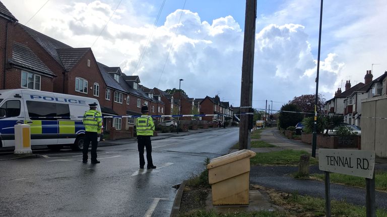 A police cordon remains in place in Tennal Road, in the Harborne area of Birmingham