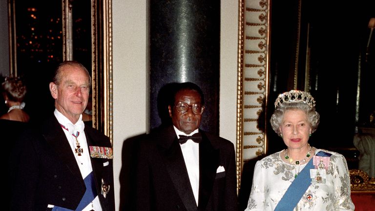 The Queen and Prince Philip with Robert Mugabe in Buckingham Palace