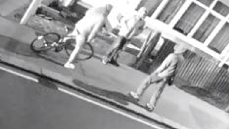 CCTV footage shows two men approach Mr Brown on his bike shortly before he is stabbed