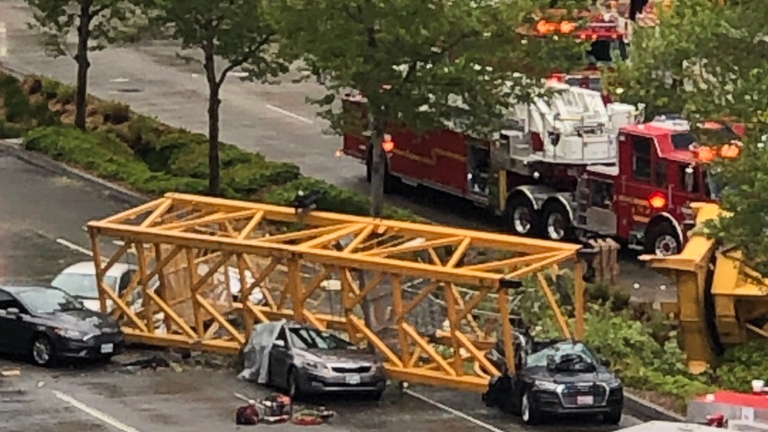 Two of those killed were in cars crushed by the crane. Pic: Alex Yemat