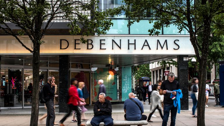 Members of the public walk past a Debenhams store on Oxford Street on September 11, 2018 in London, England