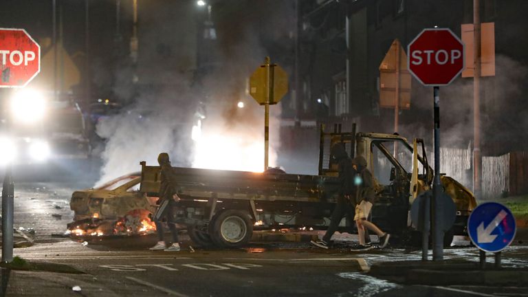 The scene of unrest in Creggan, Londonderry. PRESS ASSOCIATION Photo. Picture date: Thursday April 18, 2019. Photo credit should read: Niall Carson/PA Wire