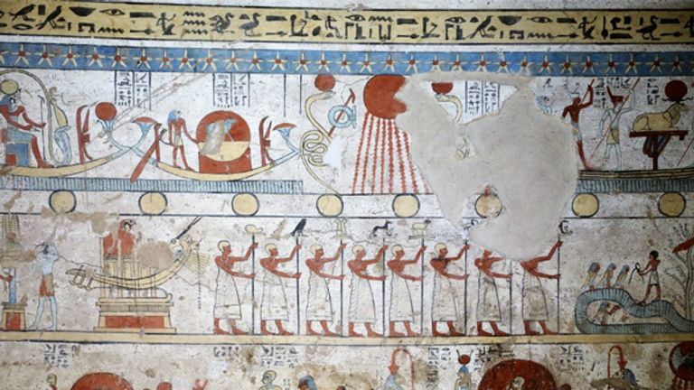 Some of the artwork on the walls of the tomb. Pic: Egypt Ministry of Antiquities