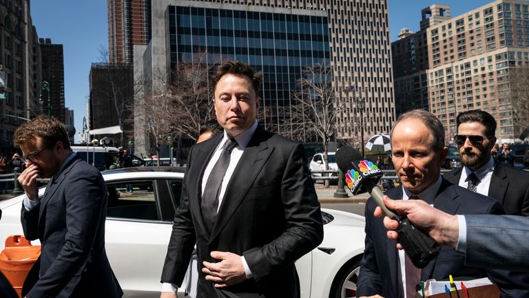 NEW YORK, NY - APRIL 4: Tesla CEO Elon Musk arrives at federal court, April 4, 2019 in New York City. A federal judge will hear oral arguments this afternoon in a lawsuit brought by the U.S. Securities and Exchange Commission (SEC) that seeks to hold Musk in contempt for violating a settlement deal. (Photo by Drew Angerer/Getty Images)
