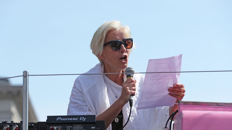 Lady Emma Thompson was accused of hypocrisy after flying from the United States to participate in the protests.