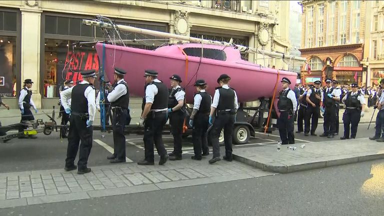 The boat being removed by police