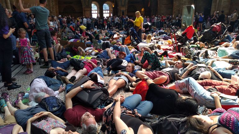 Extinction Rebellion protesters at the Natural History Museum