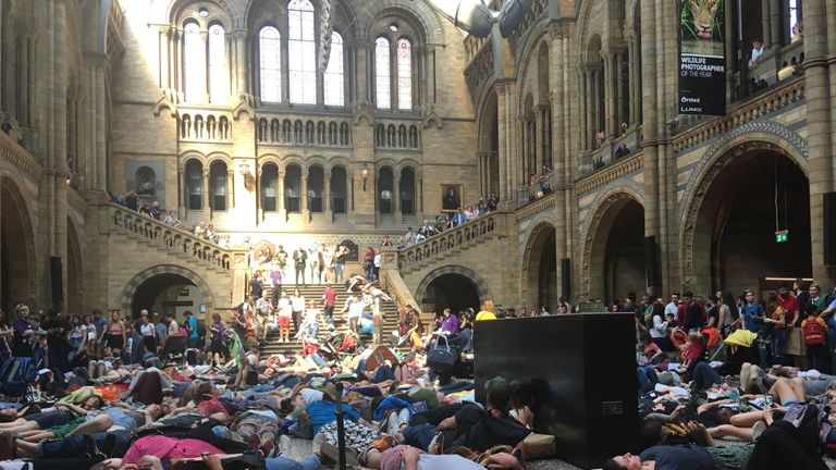 Extinction Rebellion protesters at the Natural History Museum