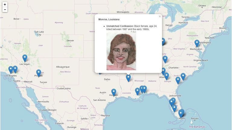 FBI have updated a map with locations of suspected murders and victims