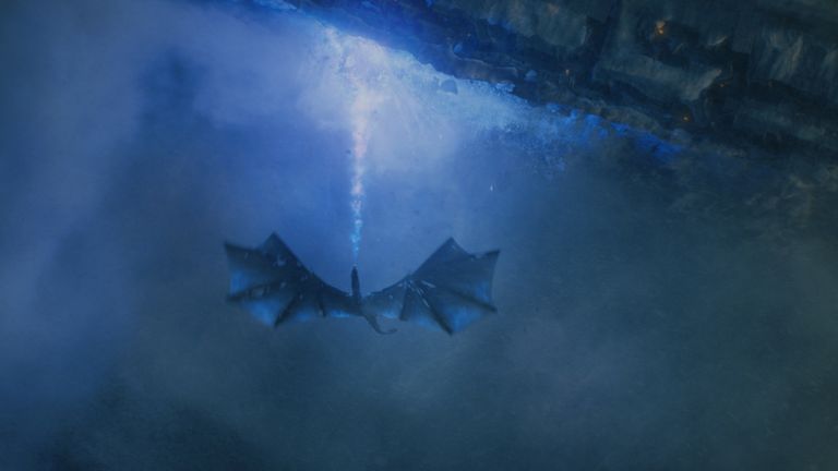 The Ice King destroying the wall on a dragon in series seven of Game Of Thrones. Pic: Sky Atlantic/ HBO