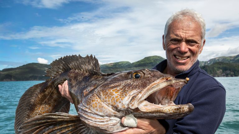 Jeremy Wade holding a Ling Cod in Prince William Sound, Alaska. Pic: Animal Planet