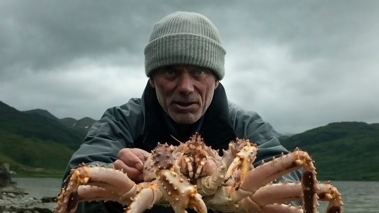 Jeremy Wade holding a spider crab in Dutch Harbor, Alaska. Pic: Animal Planet