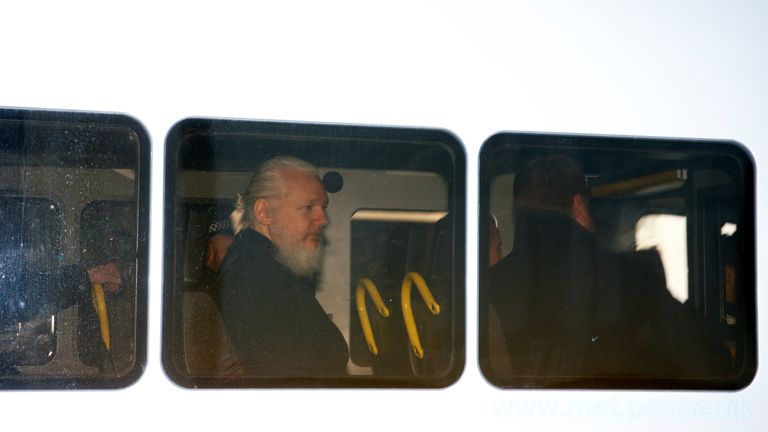 WikiLeaks founder Julian Assange in a police van