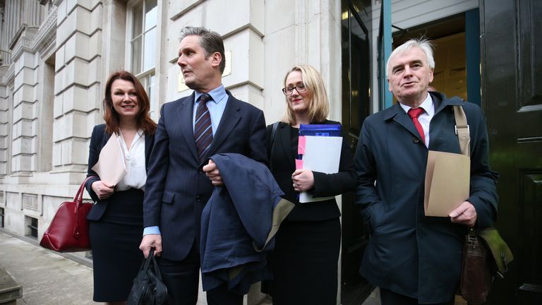 Labour&#39;s team arrive for cross-party Brexit talks with government ministers