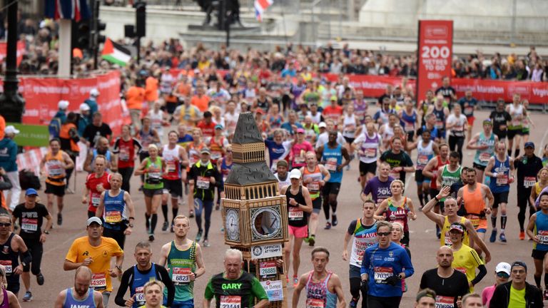 Runners compete during the Virgin London Marathon 2019