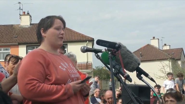 Sara Canning, the partner of journalist Lyra McKee who was shot dead during rioting, spoke at a vigil in Derry.
