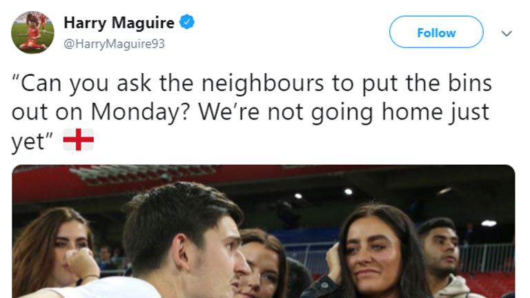 Maguire shared an image of him talking to his fiancee on twitter following thier win against Colombia