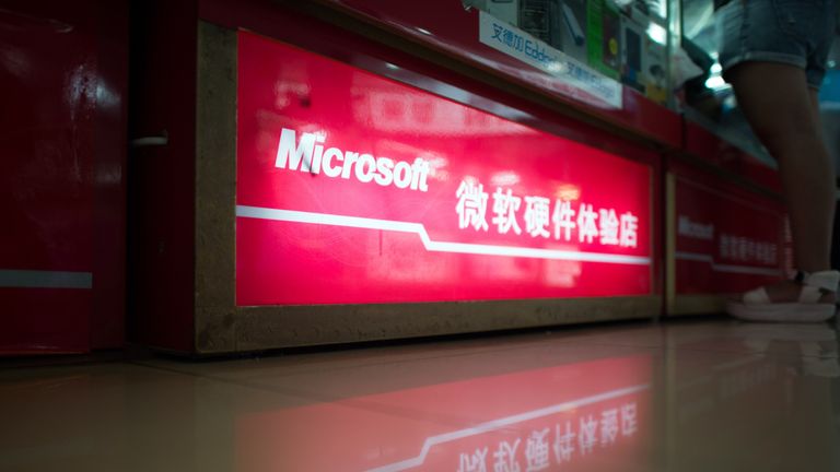 A Microsoft logo is pictured at a electronic store in Shanghai on July 29, 2014. A Chinese probe into Microsoft is probably targeting its &#39;monopoly &#39; of the country&#39;s operation system market, state media said, after the US software giant became the latest foreign firm ind Beijing&#39;s scrutiny. AFP PHOTO / JOHANNES EISELE (Photo credit should read JOHANNES EISELE/AFP/Getty Images)
