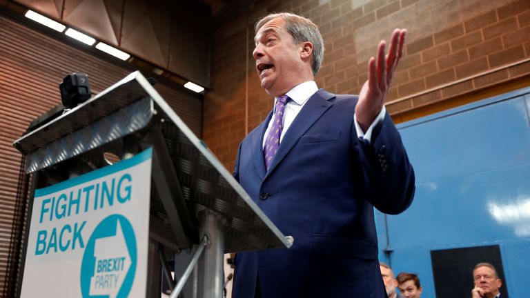 Nigel Farage speaks at the launch of the newly created &#39;Brexit Party&#39; campaign