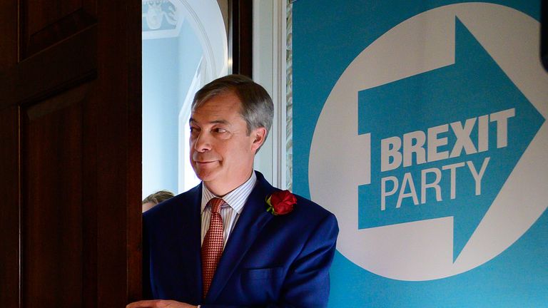 LONDON, ENGLAND - APRIL 23: Brexit Party leader Nigel Farage prepares to speak to journalists and supporters as the party announces the latest candidates for the possible British involvement in the upcoming EU elections, on April 23, 2019 in London, England. With the Brexit deadline extended up to October 31, 2019, there is a high probability that Britain will take part in the European Union elections, despite the country voting to leave the EU in June 2016. (Photo by Leon Neal/Getty Images)