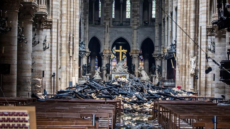 The damage caused by the fire inside the Notre-Dame