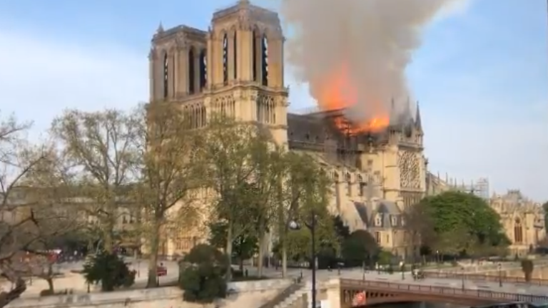 Notre Dame cathedral is on fire. Pic: Twitter/ Shiv Malik