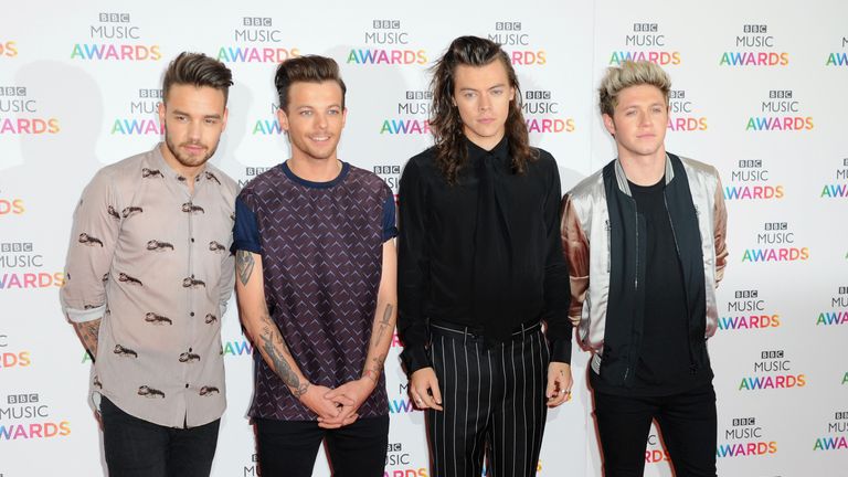 Liam Payne, Louis Tomlinson, Harry Styles and Niall Horan of One Direction attend the BBC Music Awards at Genting Arena on December 10, 2015 in Birmingham, England. (Photo by Eamonn M. McCormack/Getty Images)