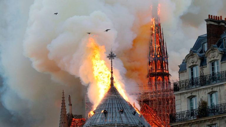 The fire raging at the Parisian cathedral
