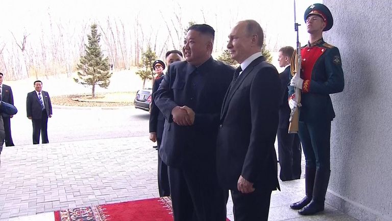 The historic first meeting between Kim Jong Un and Vladimir Putin