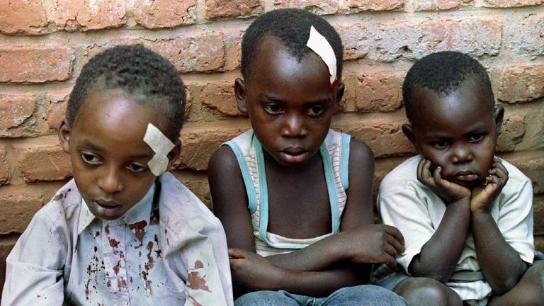 Rwandan orphans caught up in the violence when their orphanage was hit by shelling