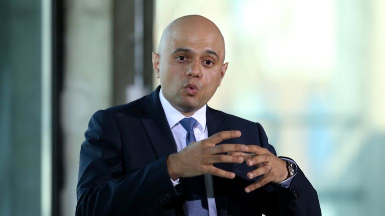 Home Secretary Sajid Javid giving a speech about violent crime at the Oval Space in London