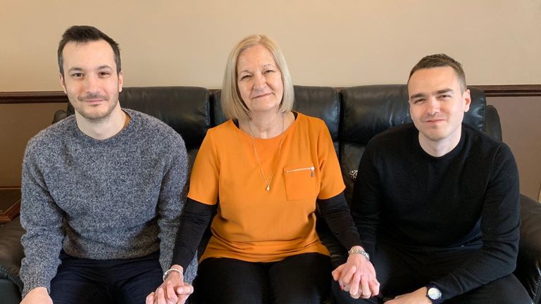 Sally Challen &#39;at home&#39; with her sons James, left, and David. Pic: Twitter/David Challen 