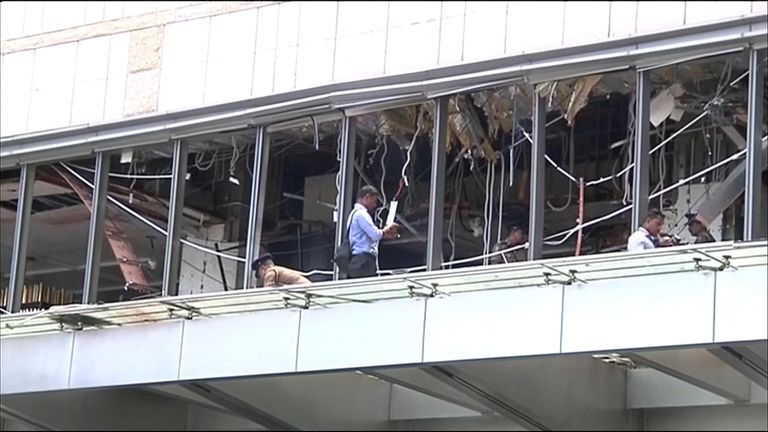 Damage being assessed at the Shangri-La hotel in Colombo