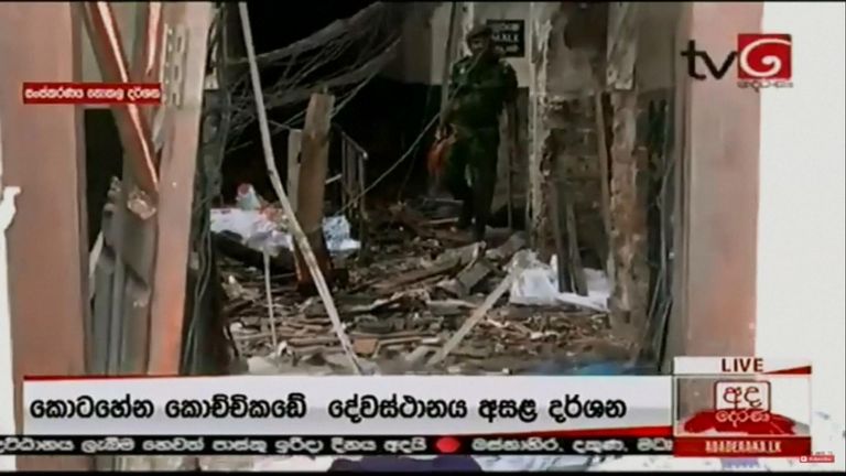 Debris inside one of the buildings damaged in an explosion