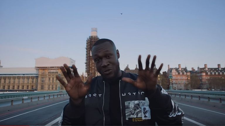 Stormzy&#39;s video for new song Vossi Bop takes a swipe at the government and Boris Johnson. Pic: Stormzy/ YouTube