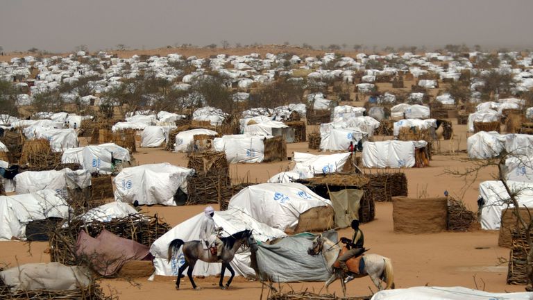 A refugee camp in Chad housing thousands who fled from Darfur in 2004