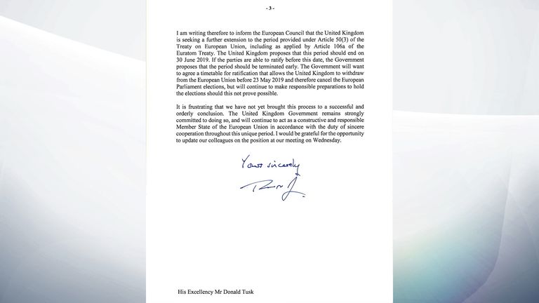 Theresa May&#39;s letter to Donald Tusk