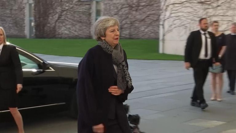 Theresa May arrives early to meet Merkel in Berlin