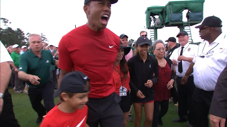 Tiger Woods and his family following his win