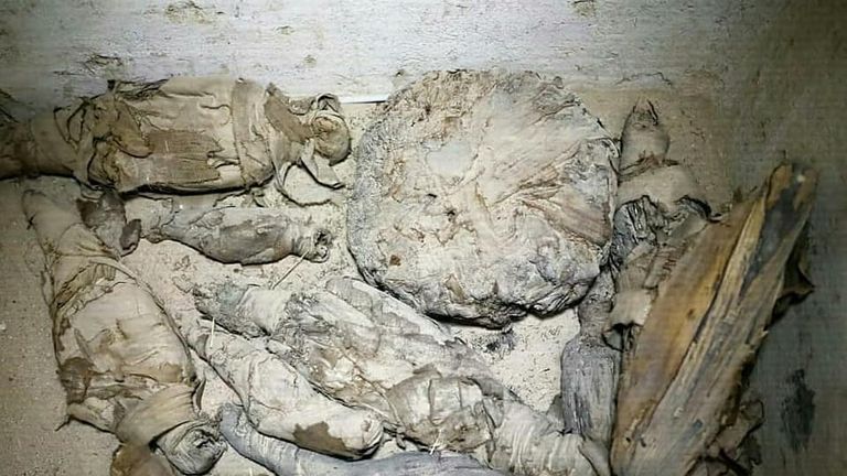 The mummies were found scattered inside part of the tomb. Pic: Egypt Ministry of Antiquities