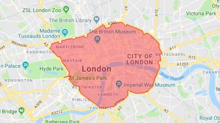 The ultra-low emission zone covers part of central London