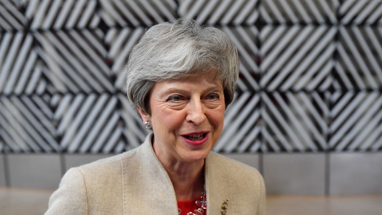 Britain's Prime Minister Theresa May speaks to the press as she arrives for a European Union (EU) summit at EU Headquarters in Brussels on May 28, 2019. (Photo by EMMANUEL DUNAND / AFP)        (Photo credit should read EMMANUEL DUNAND/AFP/Getty Images)