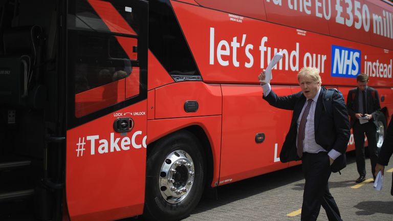 WORCESTER, ENGLAND - MAY 16: Boris Johnson MParrives in Stafford to board the Vote Leave, Brexit Battle Bus on May 17, 20016 in Stafford, England. Boris Johnson and the Vote Leave campaign are touring the UK in their Brexit Battle Bus. The campaign is hoping to persuade voters to back leaving the European Union in the Referendum on the 23rd June 2016.  (Photo by Christopher Furlong/Getty Images)