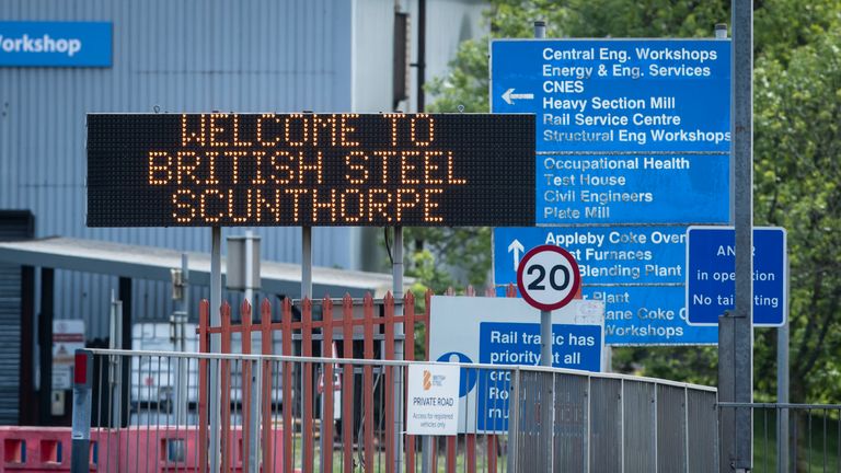 The entrance to the steelworks plant in Scunthorpe 