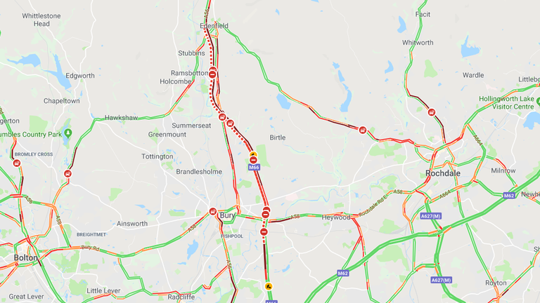 Heavy traffic is affecting larges parts of the roads in the North West. Pic: Google Maps