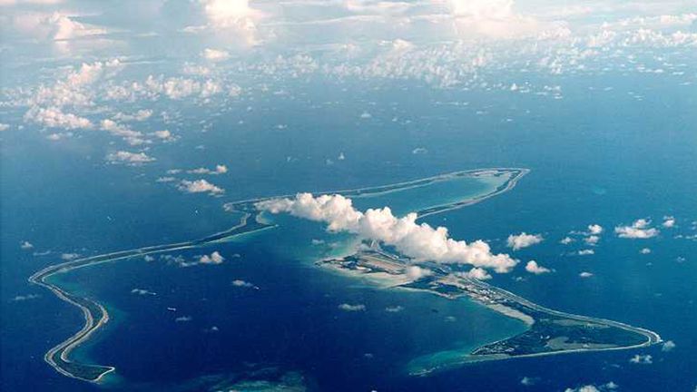 An undated file photo shows Diego Garcia, the largest island in the Chagos archipelago and site of a major United States military base in the middle of the Indian Ocean leased from Britain in 1966. 